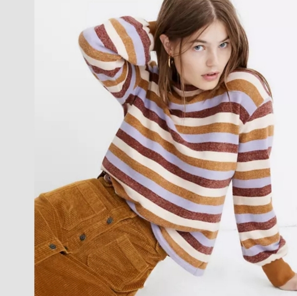 Madewell Tops - Mile(s) By Madewell Striped Retro Turtleneck Mock Neck Bubble Sleeve Sweatshirt